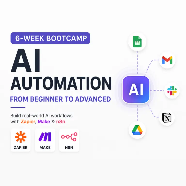 The Complete 6-Week AI Automation Bootcamp: From Beginner to Advanced: Build Real-World AI Workflows with Zapier, Make & n8n